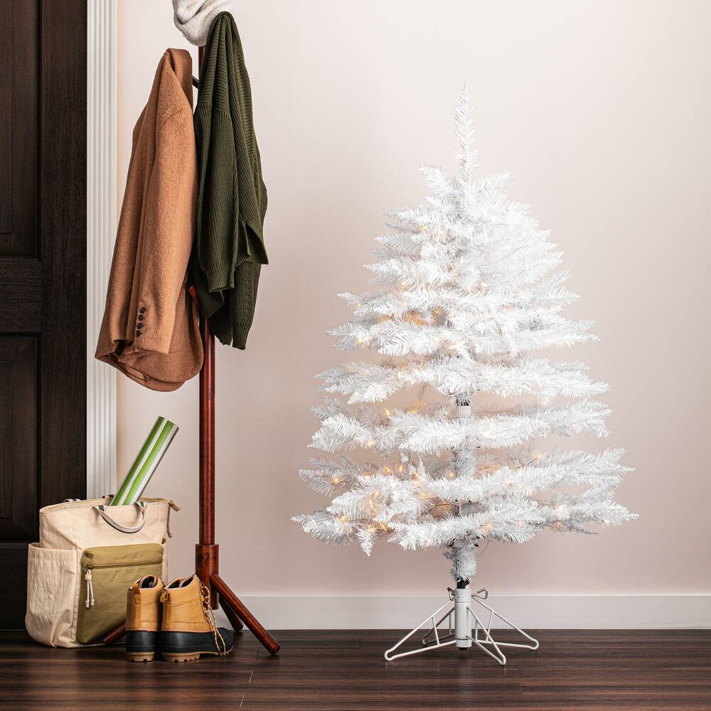 4.5ft. Pre-Lit Sparkle White Spruce Artificial Christmas Tree, Pure White LED Lights