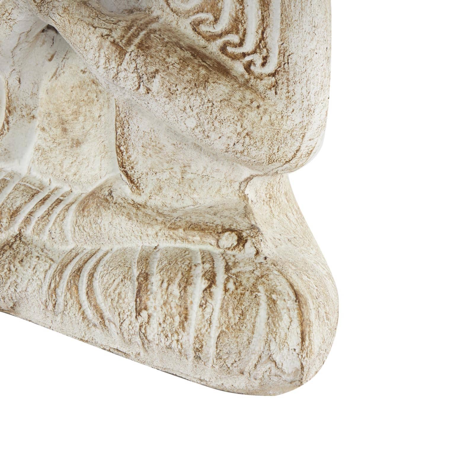 16" Cream & Brown Distressed Handmade Paper Mache Buddha Sculpture