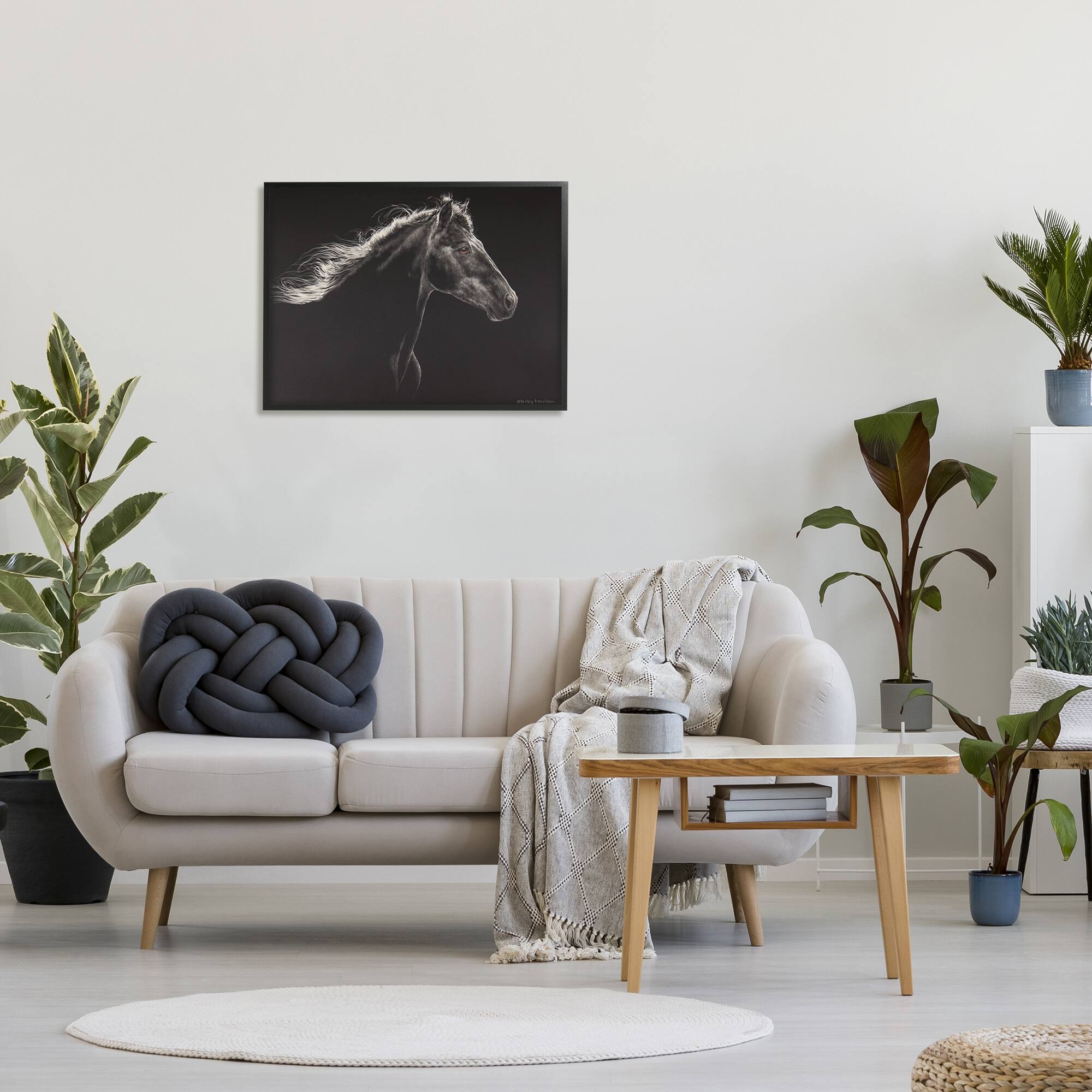 Stupell Industries Strong Equestrian Portrait Minimal Black Horse in Black Frame Wall Art
