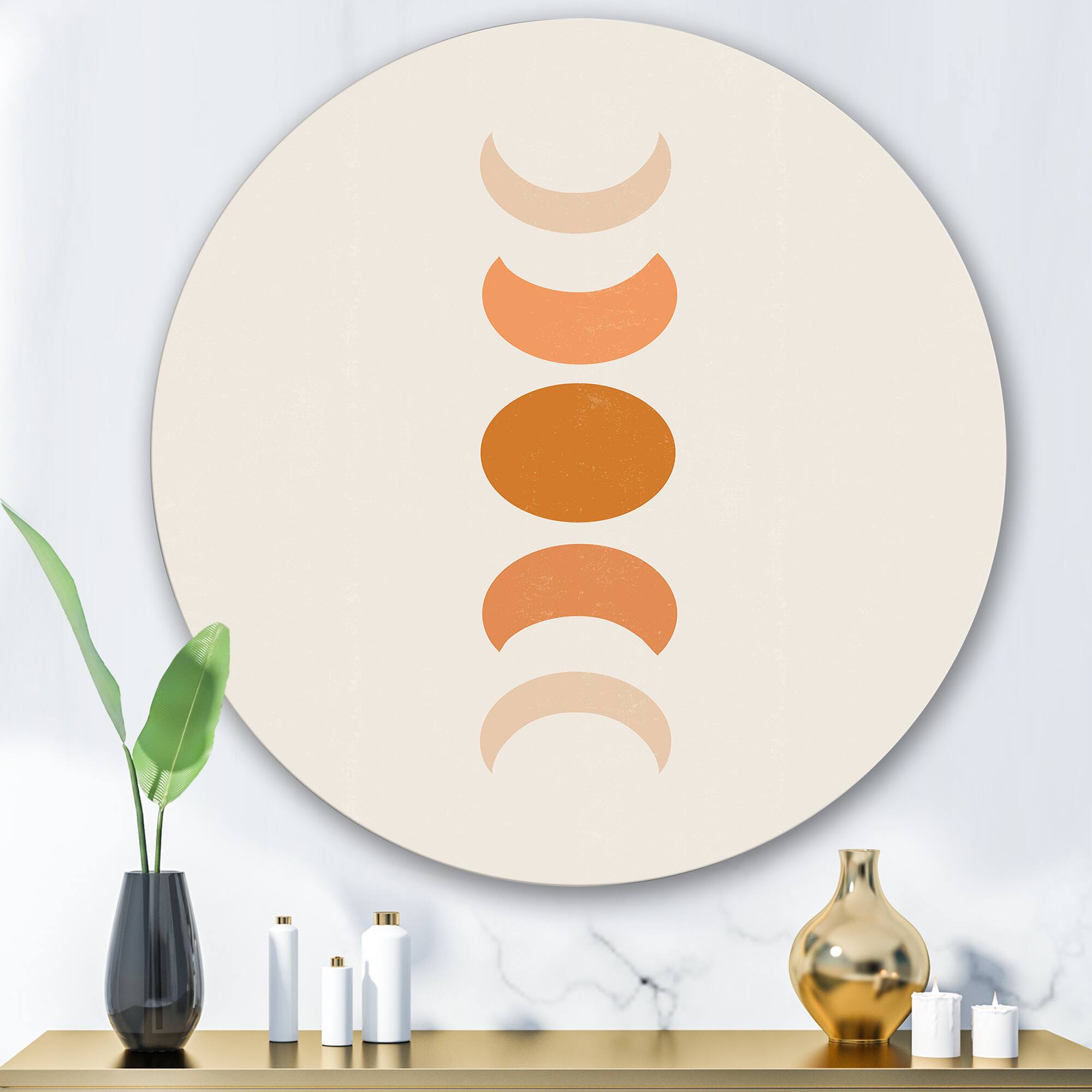 Designart - Minimalist Moon Phases - Modern Metal Circle Wall Art