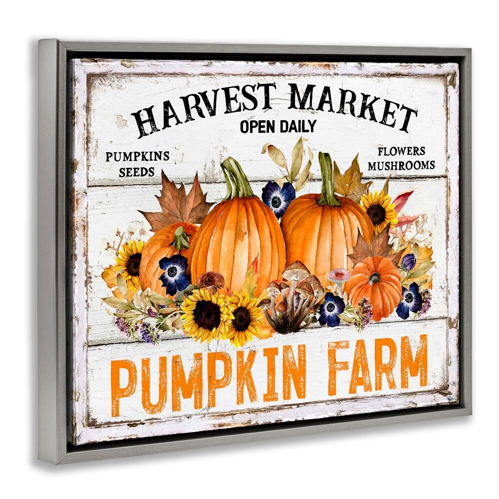 Stupell Industries Pumpkin Farm with Sunflowers Floater Framed Art