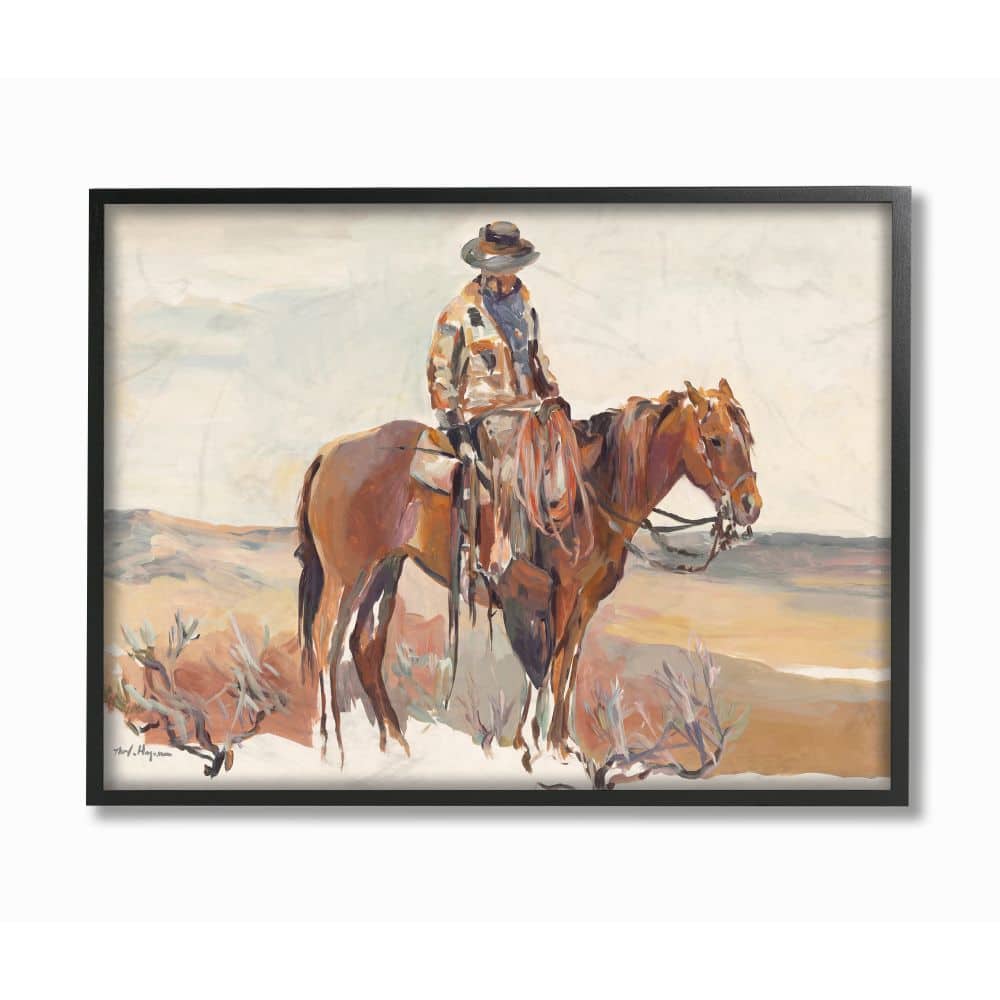 Stupell Industries Cowboy Fields And Farm Western Painting in Black Frame Wall Art
