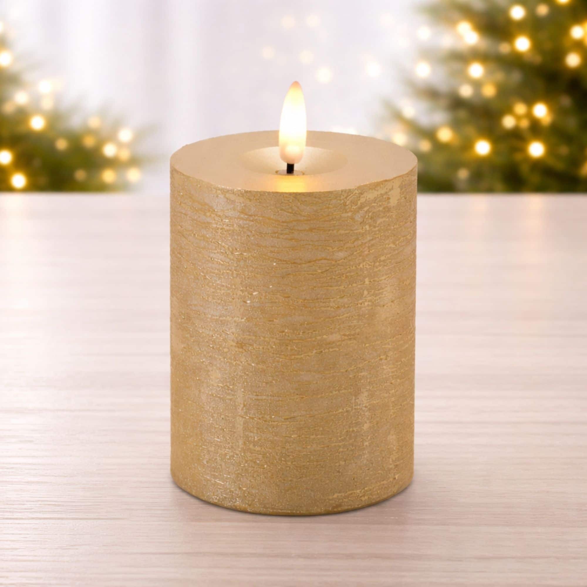 Melrose Metallic Gold FIA WICK LED Pillar Candles