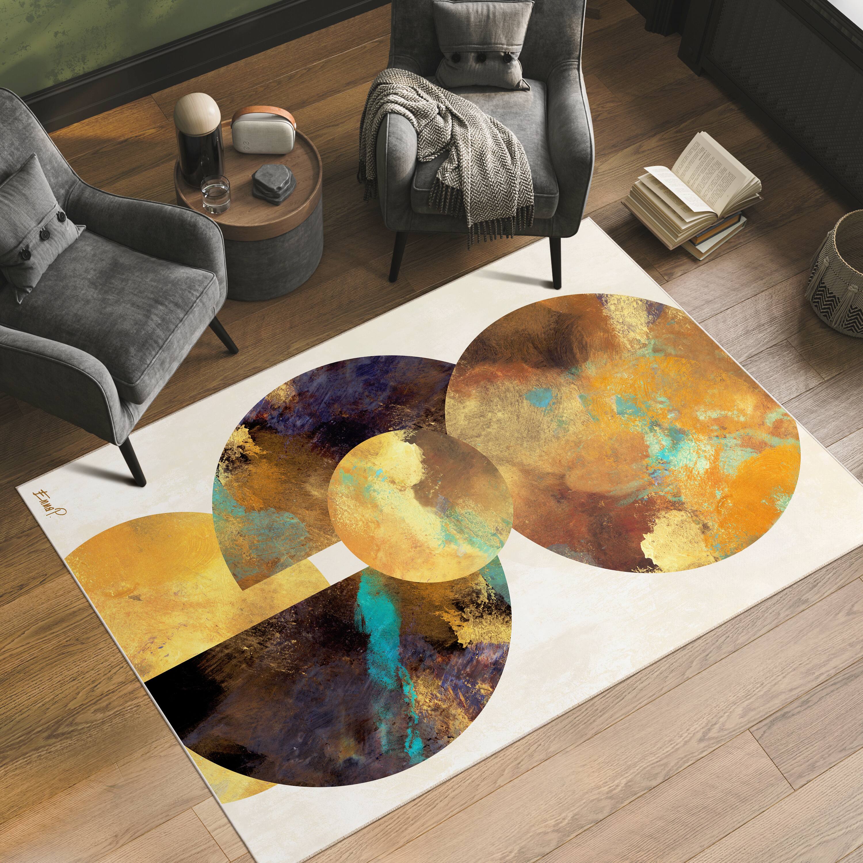 Empire Art Direct 5ft. x 7.5ft. Patina Plates I B Tapis D'Art Washable Geometric Area Rug