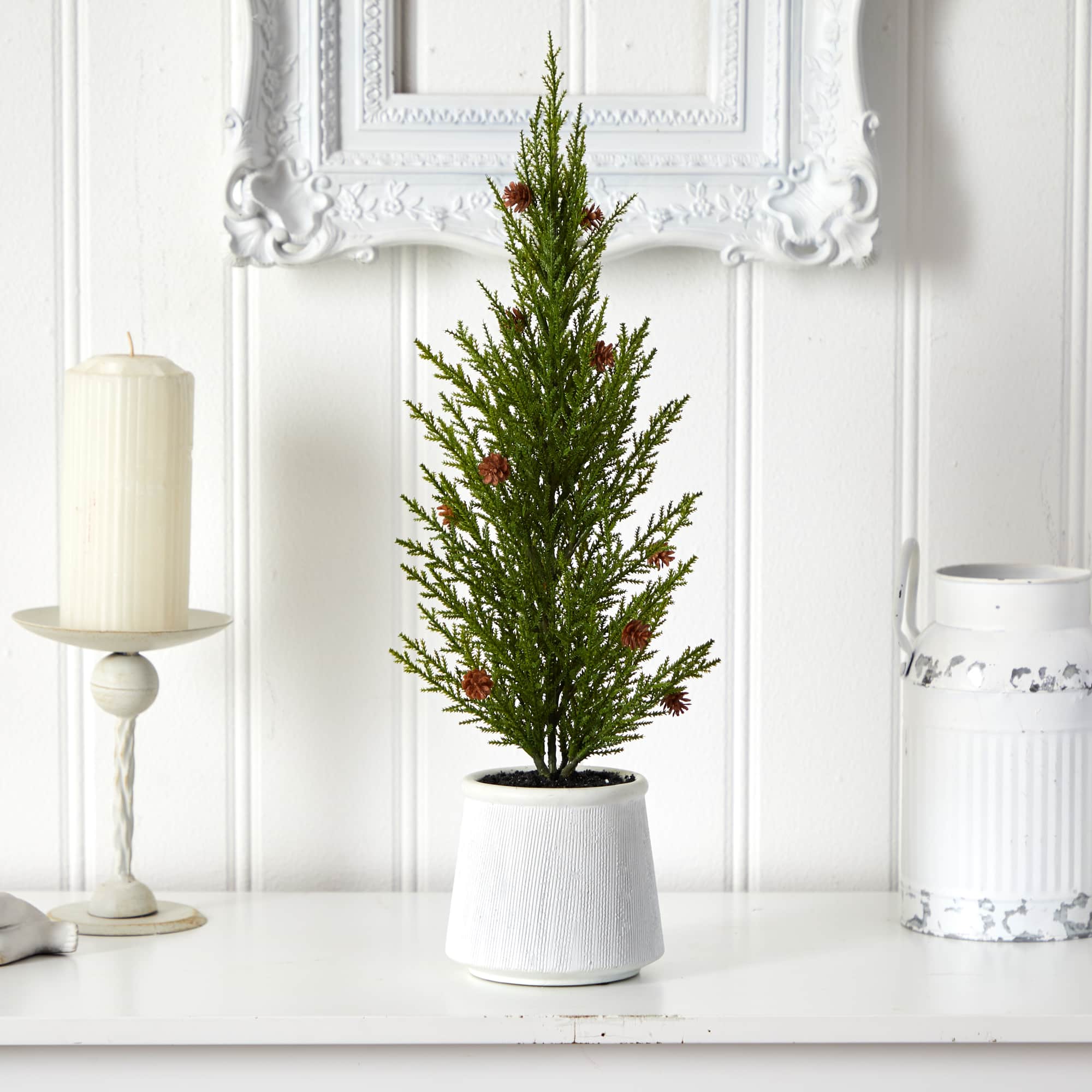20" Cedar Pine with Pinecones Artificial Christmas Tree in Decorative Planter