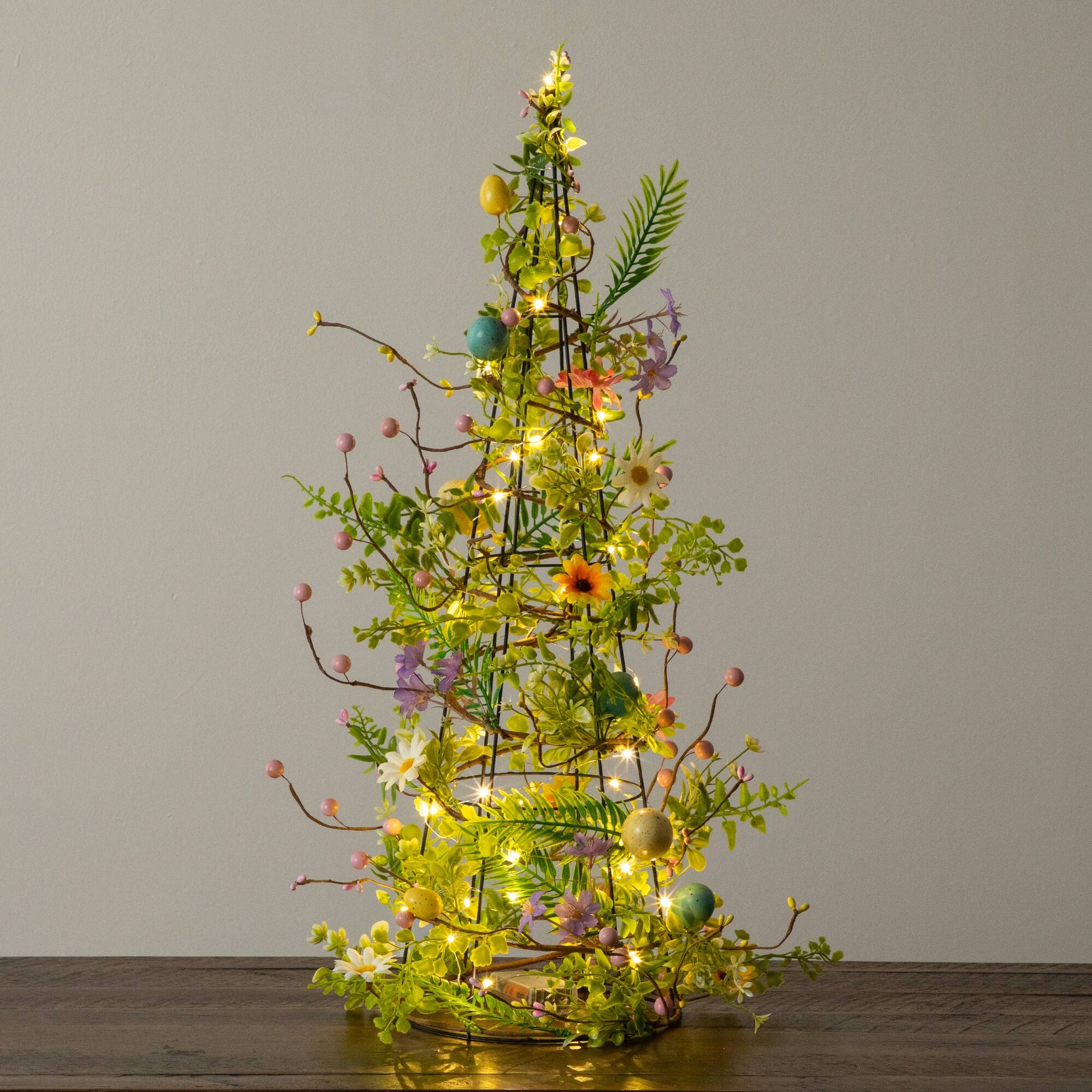 24" Artificial Easter Cone Tree with Wild Flowers and Mini Eggs