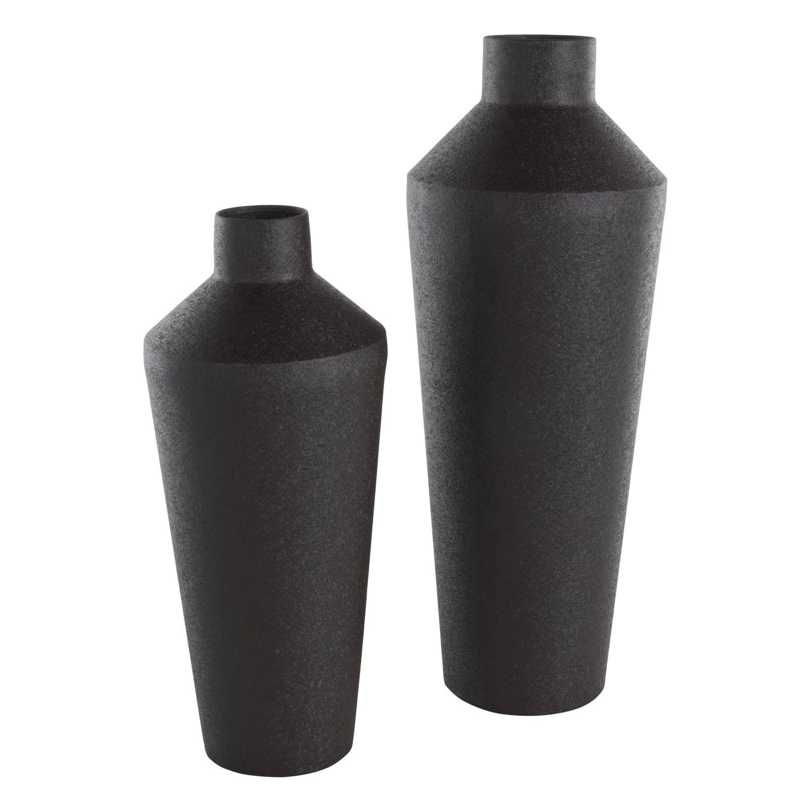 Black Metal Textured Tapered Vase Set