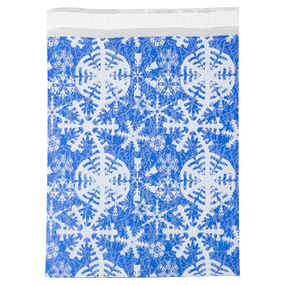 JAM Paper Blue & White Snowflakes Open End Catalog Premium Foil Envelopes