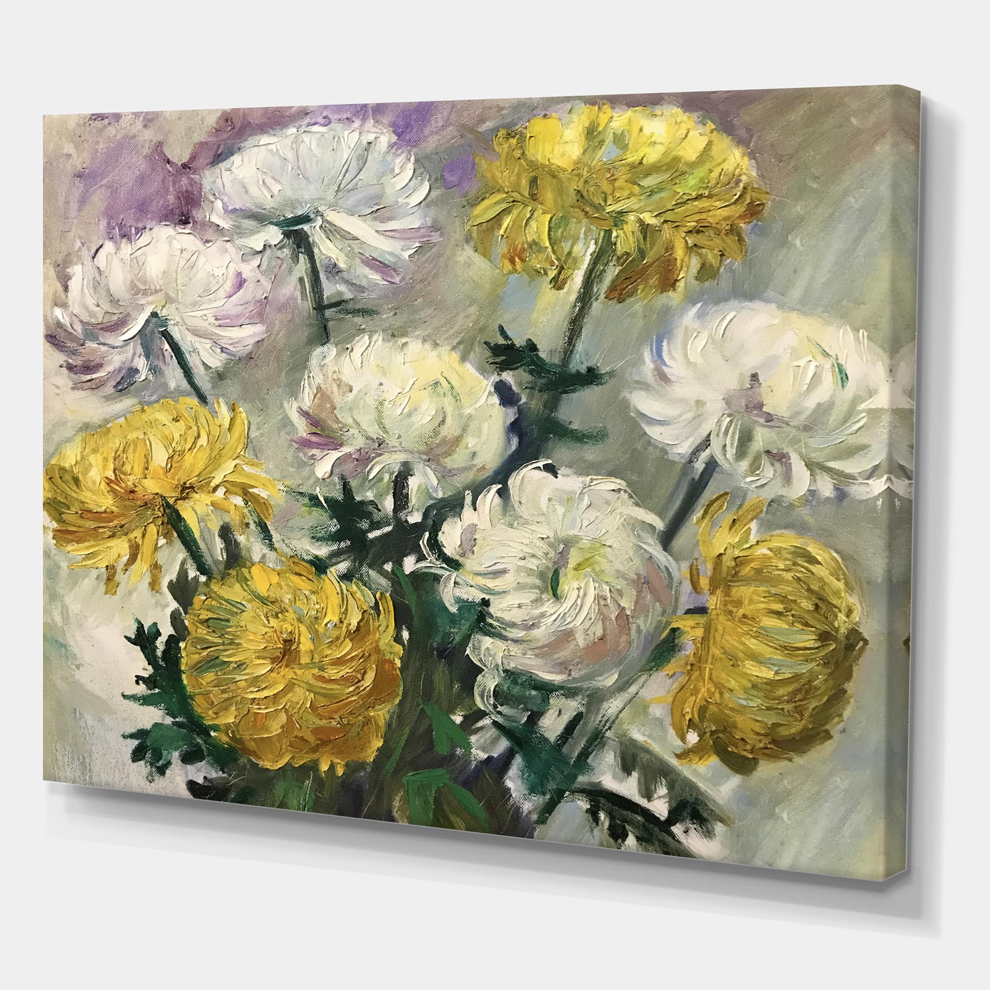 Designart - White and Golden Daisies - Traditional Canvas Wall Art Print