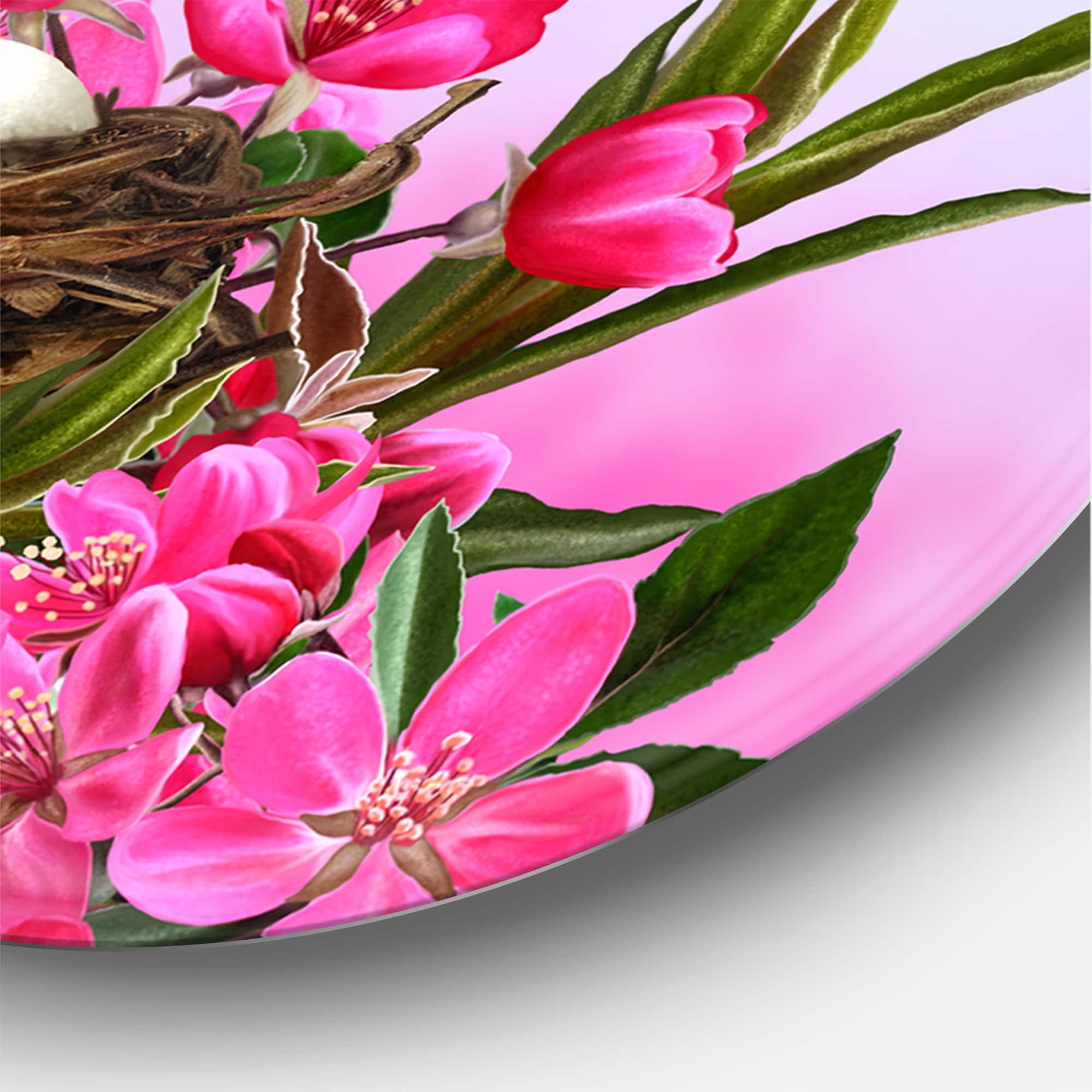 Designart - Little Yellow Bird Near The Nest with Flowers - Traditional Metal Circle Wall Art