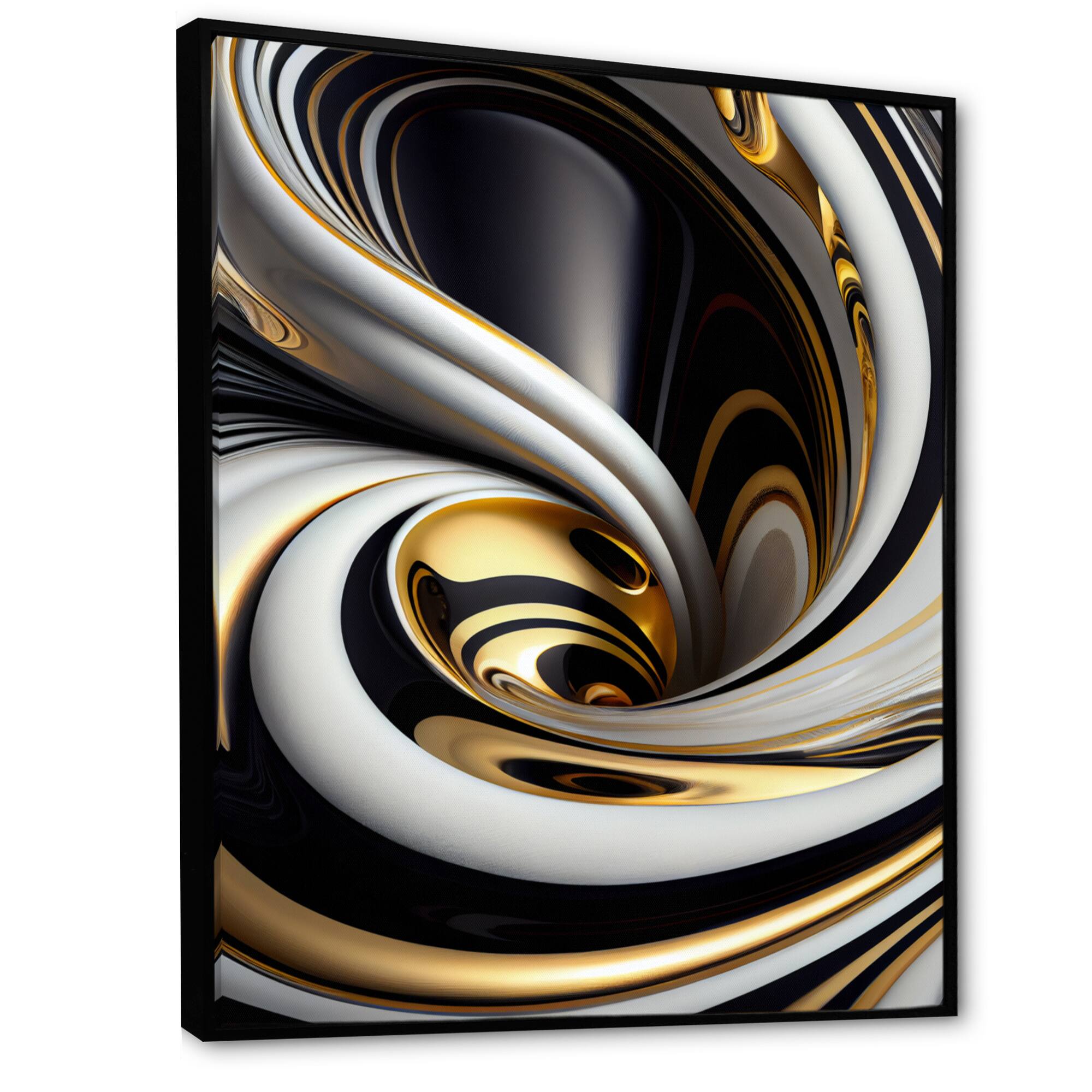 Designart 'Gold Black And White Stained Glass I' Modern Framed Canvas Wall Art