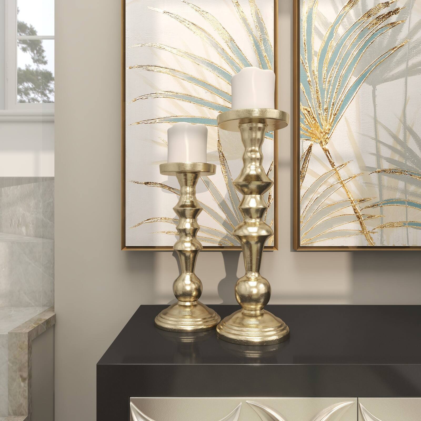 Gold Aluminum Candle Holder Set