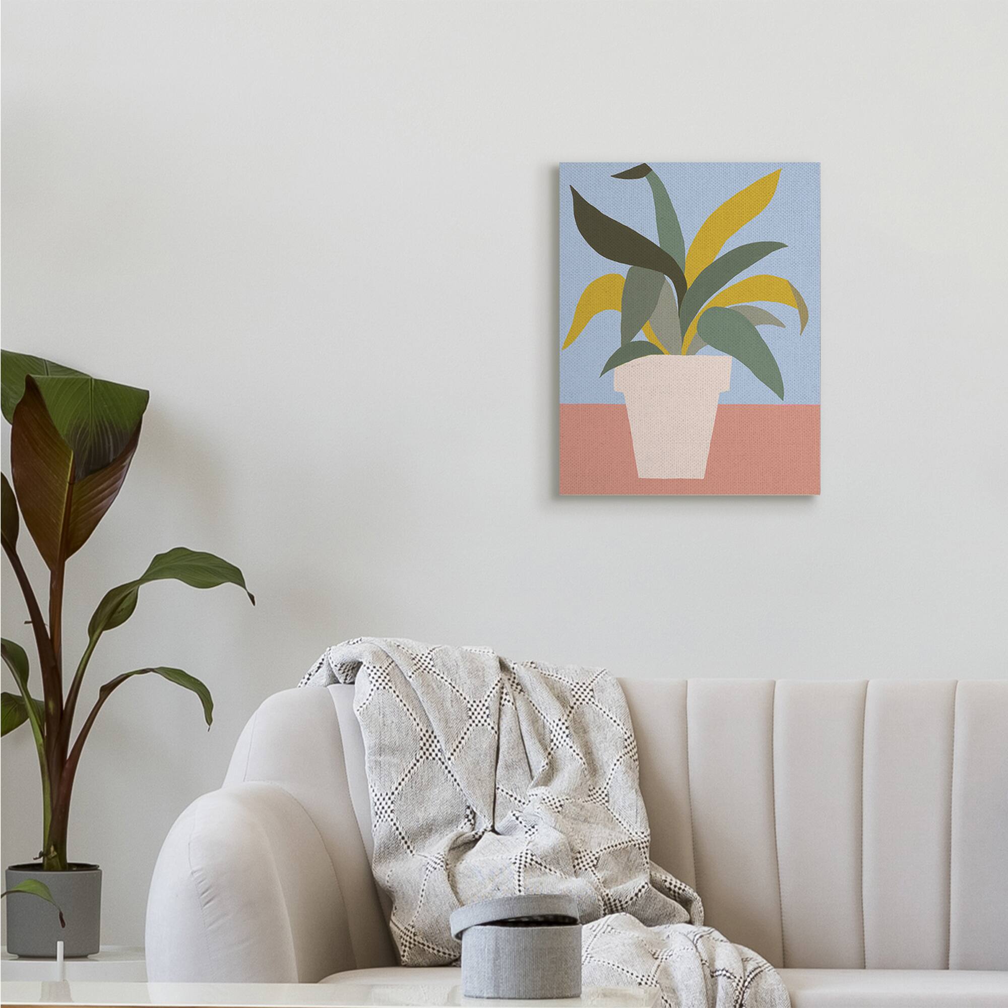 Stupell Industries Indoor Potted Plant Soft Green Blue Red Canvas Wall Art