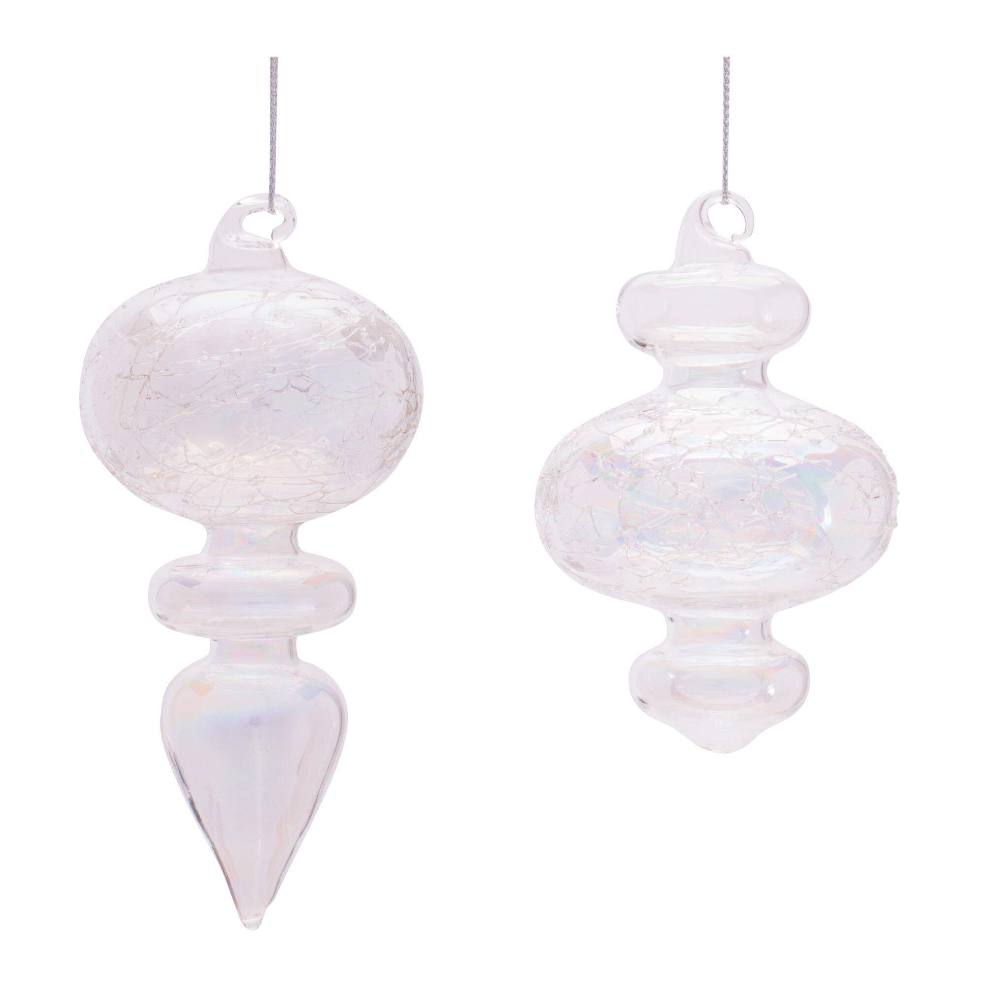 Melrose Iridescent Crackle Glass Finial Ornament Set