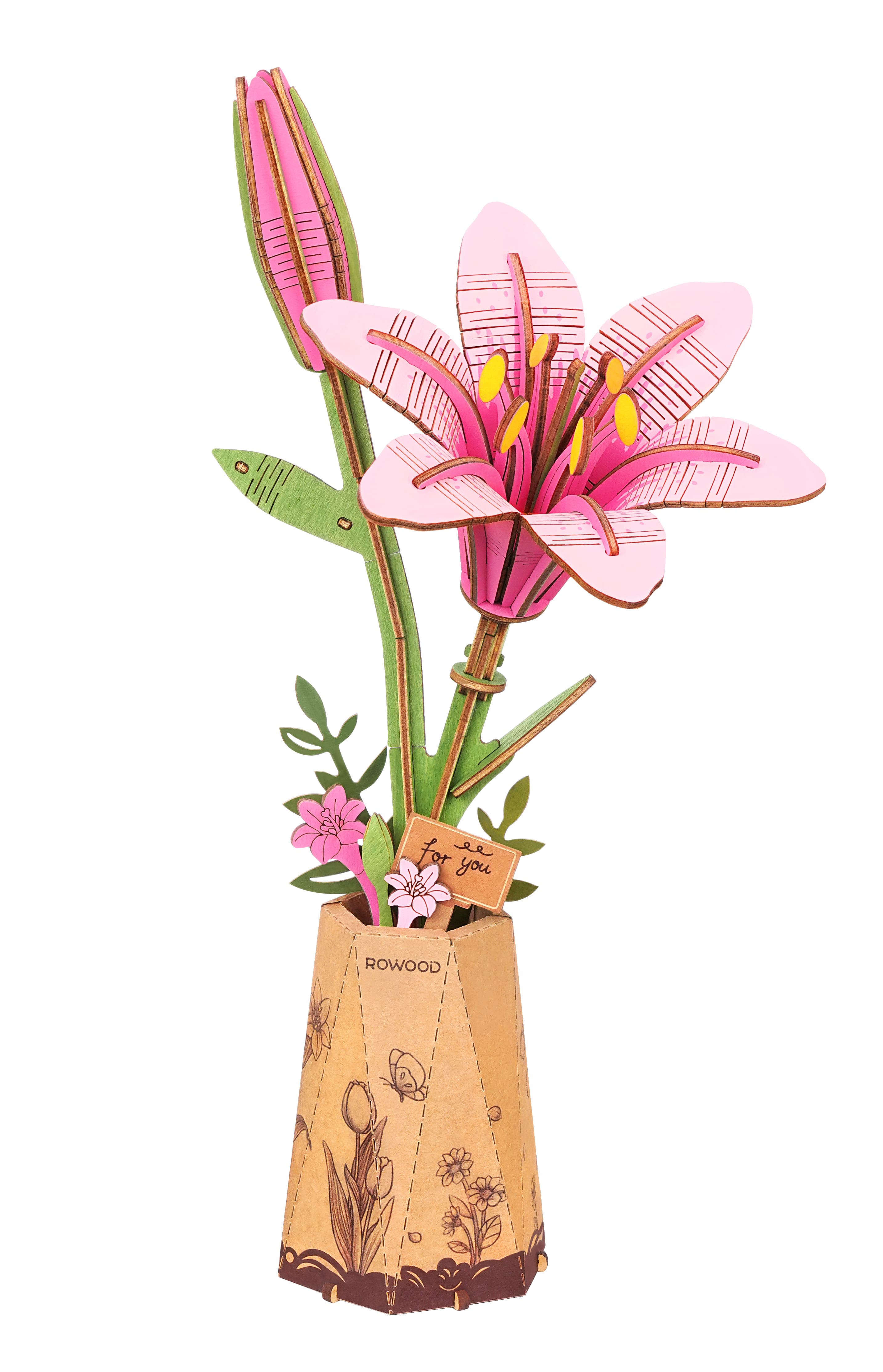 Rowood Pink Lily Wooden Bloom Craft