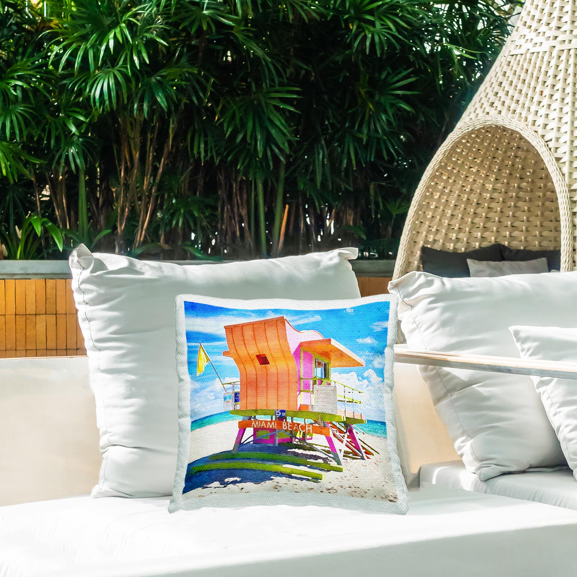 Stupell Industries 18" x 18" Miami Beach Shoreline Outdoor Print Throw Pillow