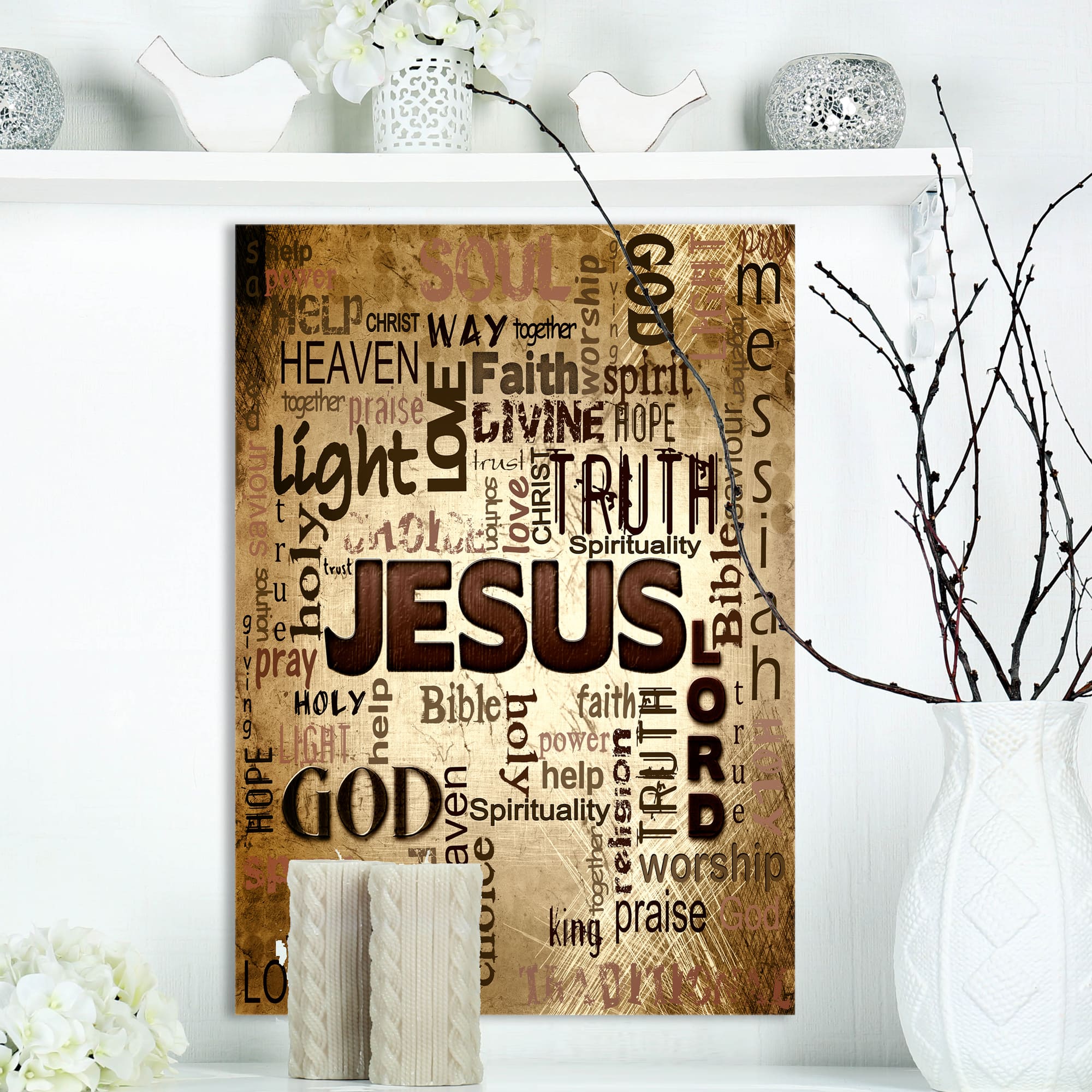 Designart - Jesus' word cloud in grunge background