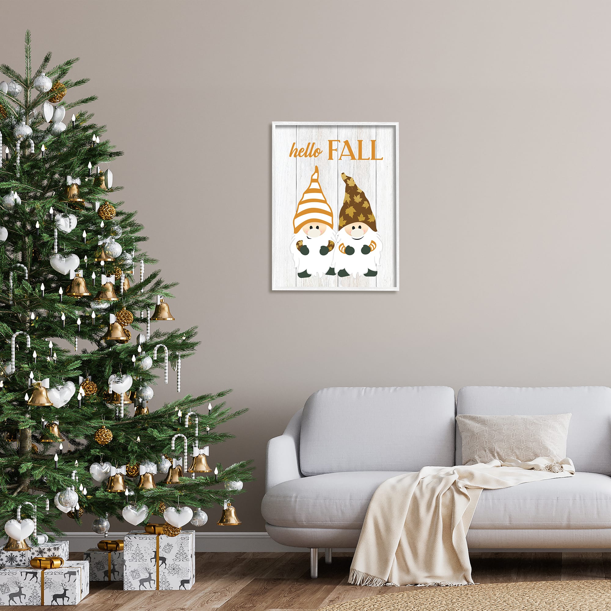 Stupell Industries Hello Fall Whimsical Gnomes Framed Giclee Art