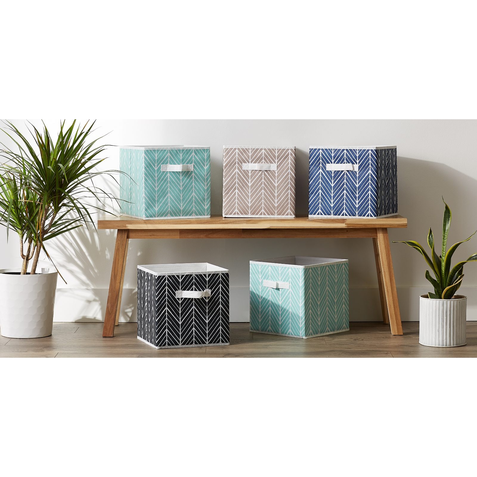 DII® 11" Nautical Blue Herringbone Storage Cube, 2ct.