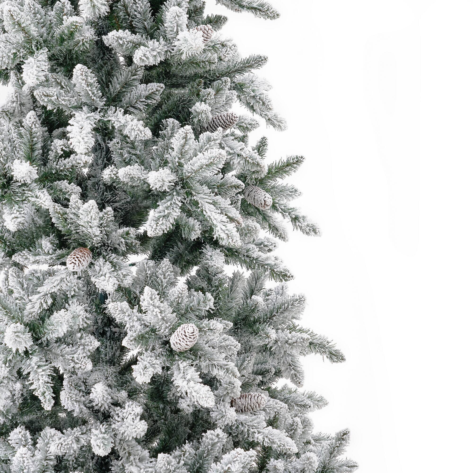 11ft. Pre-Lit Flocked Livingston Fir Artificial Christmas Tree with Pine Cones, Clear LED Lights