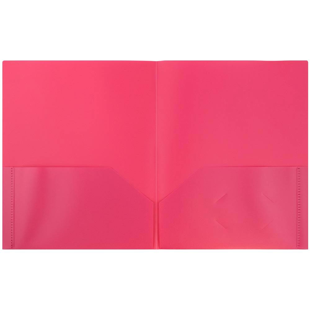 JAM Paper 9.5" x 11" Fuchsia Pink Plastic 2 Pocket POP Folders, 6ct.