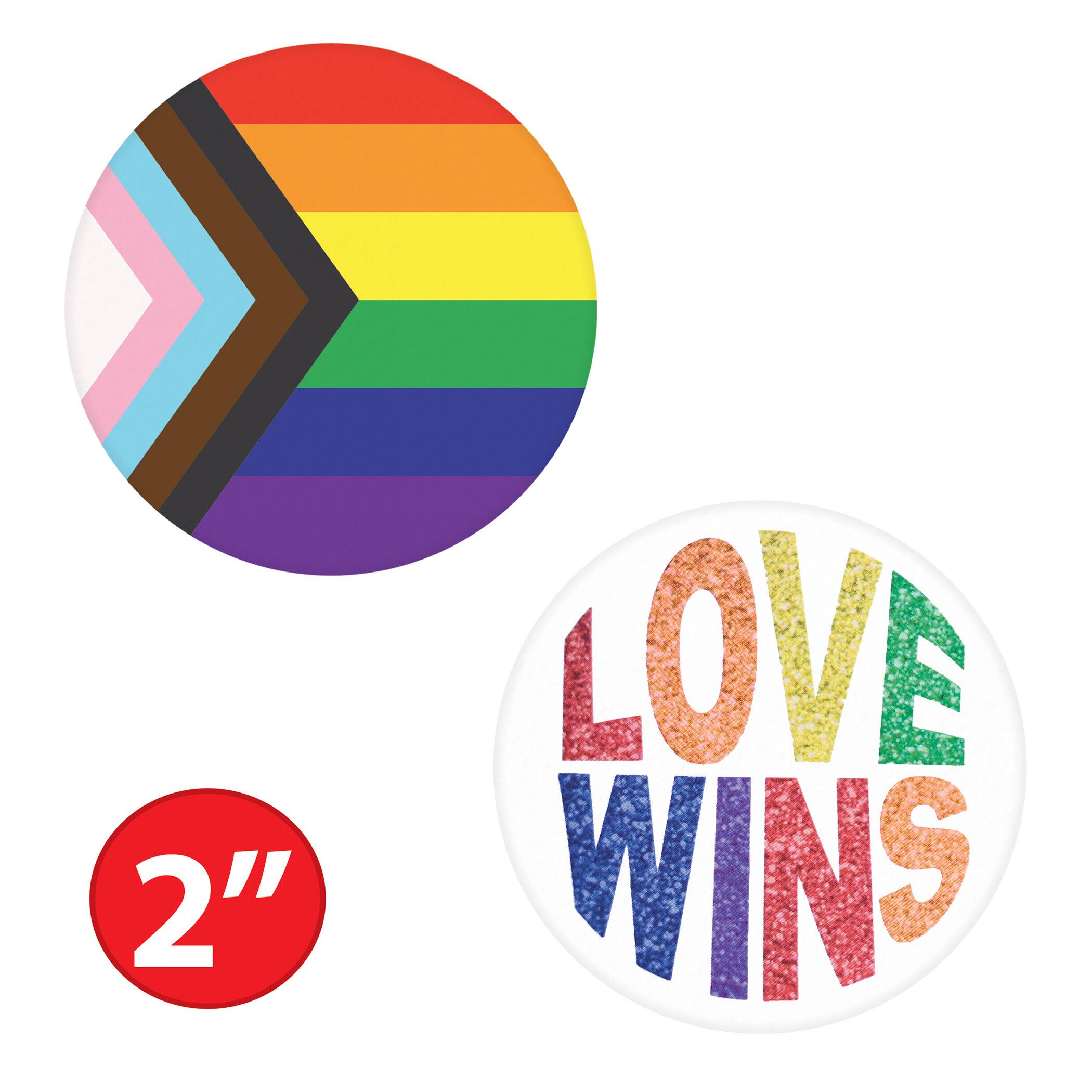 Beistle 2" Pride Flag & Love Wins Buttons Set