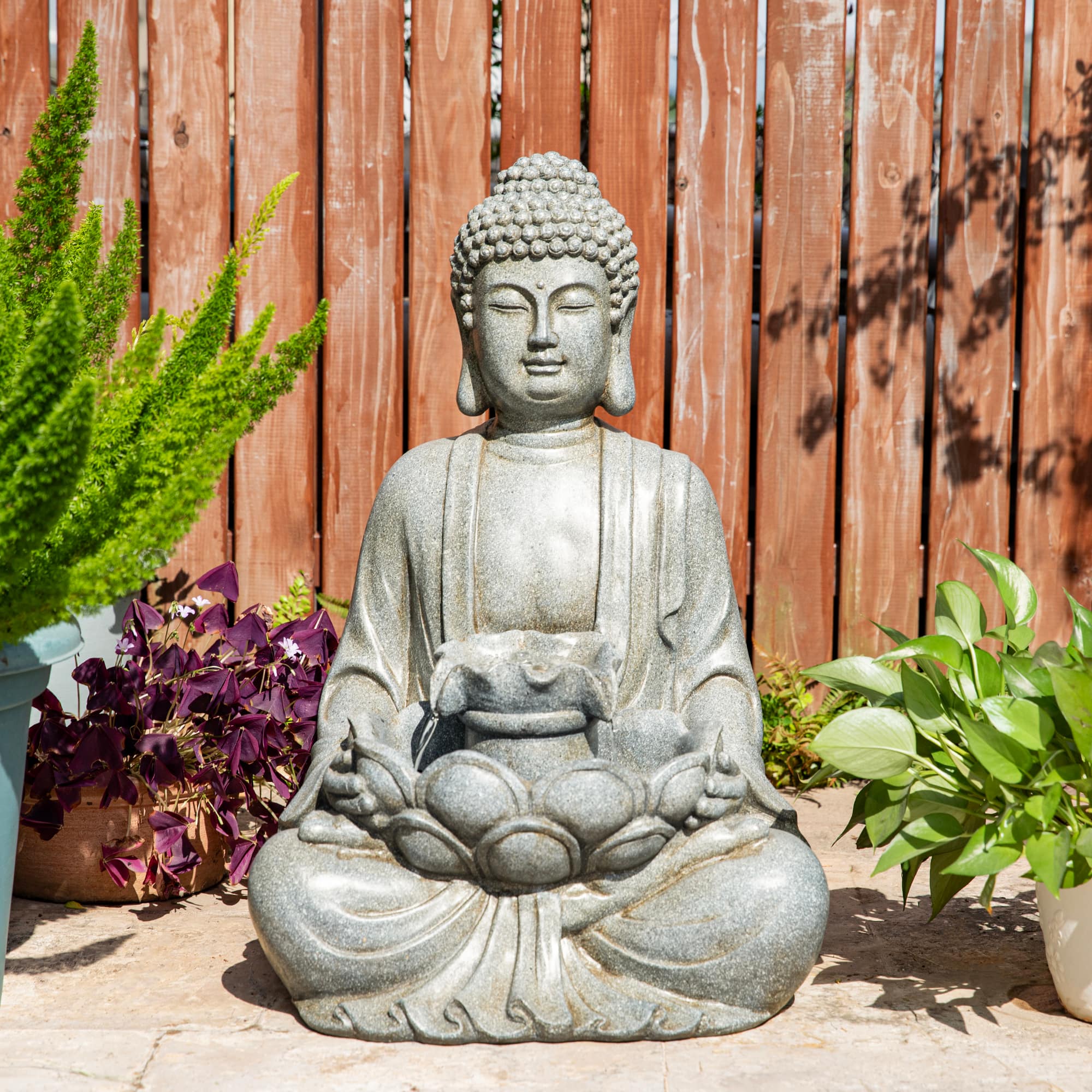 Glitzhome® Zen-Style LED Meditating Buddha Outdoor Fountain