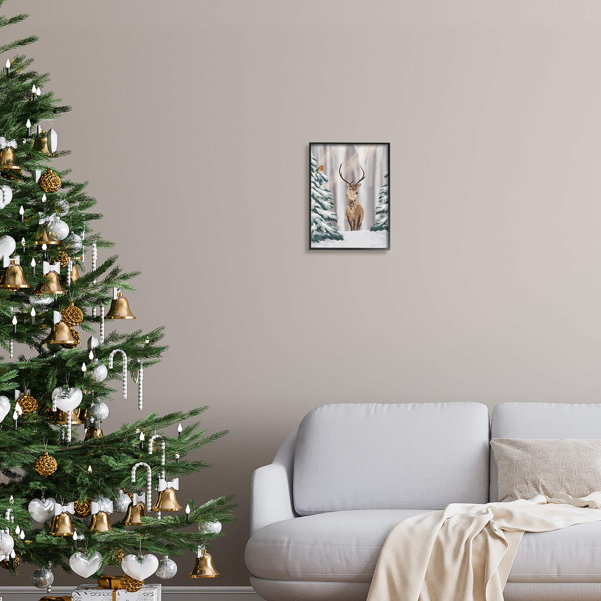 Stupell Industries Seasonal Deer Winter Landscape Framed Giclee Art