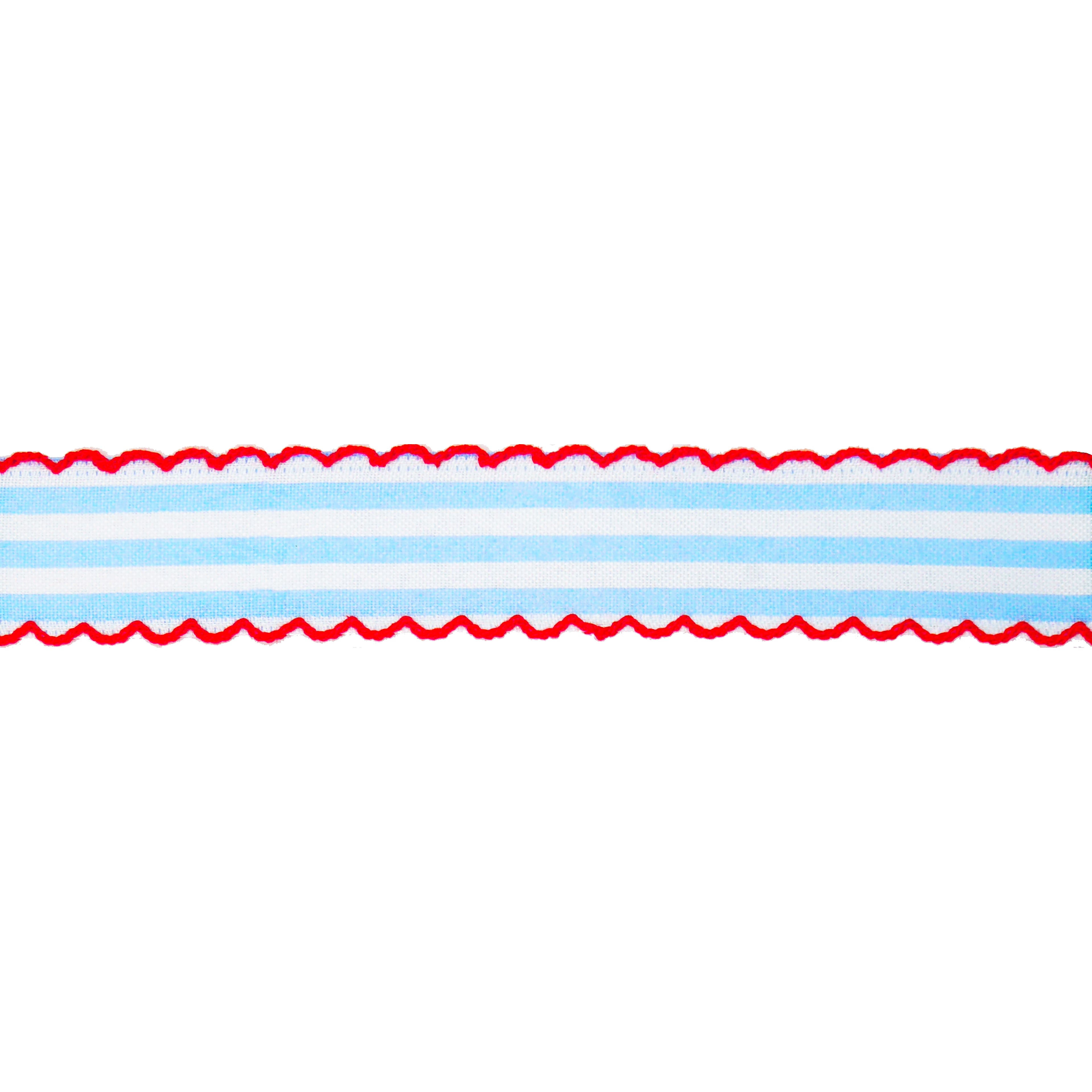 1.5" x 5yd. Blue & White Stripes with Red Edge Wired Cross Linen Ribbon by Celebrate It®