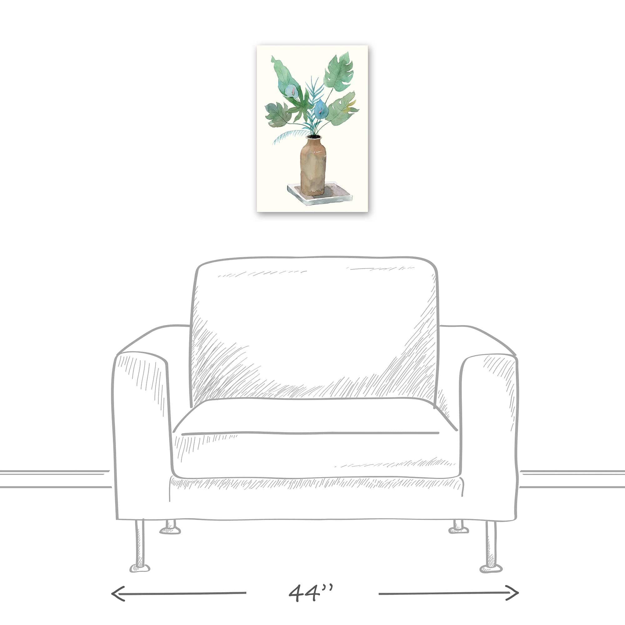 Brown Vase Tropical Leaves 12" x 18" Canvas Wall Art