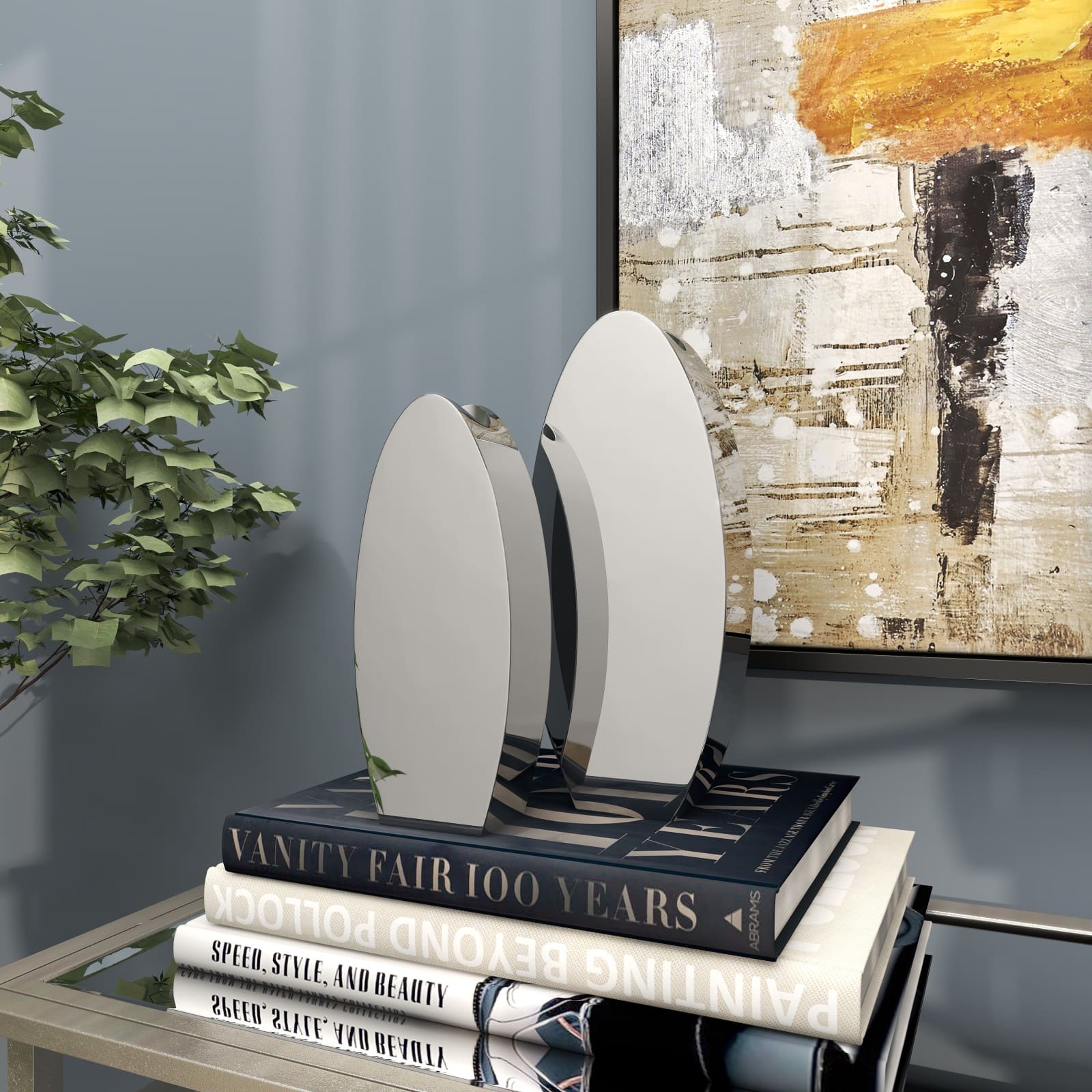Silver Stainless Steel Vase with a Sleek Mirror Finish Set