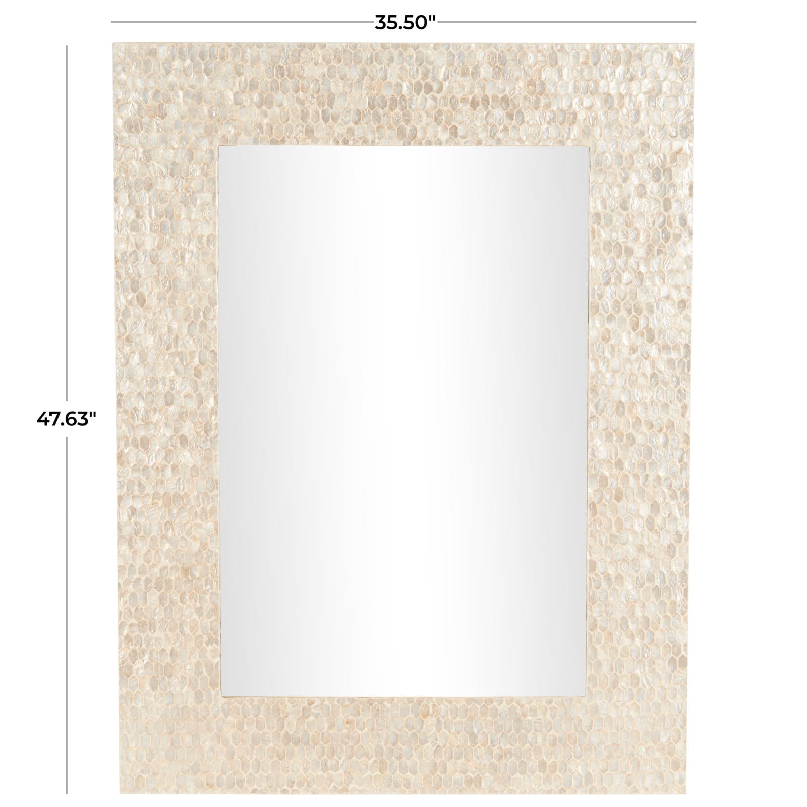 36" x 1" x 48" Cream Mother of Pearl Shell Handmade Mosaic Room Wall Mirror