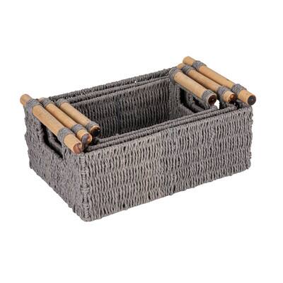 Household Essentials Paper Rope with Wooden Handles Basket Set, Color ...