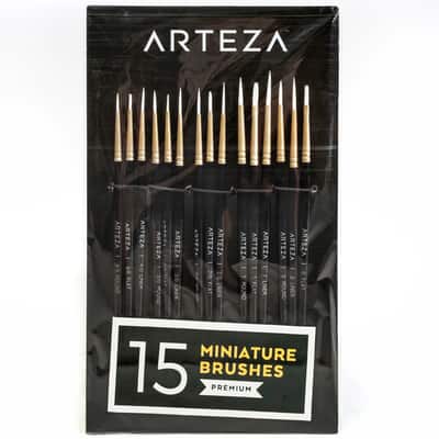 Arteza® Handmade Taklon Hair 15 Piece Miniature Detail Paint Brush Set