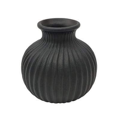 Black Ribbed Round Ceramic Vase by Ashland | Small