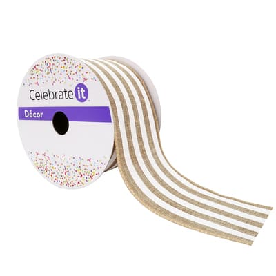 2.5" x 25ft. Faux Linen Wired Stripe Ribbon by Celebrate It™ image