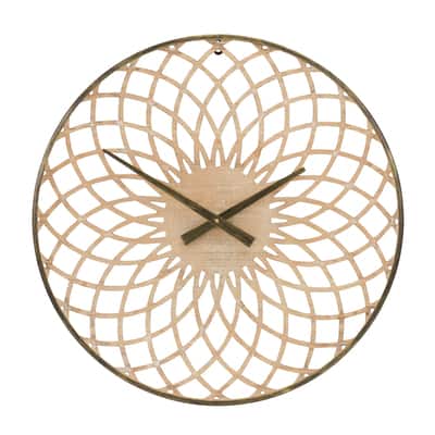 23.75" Round Lattice Wood Wall Clock | Michaels