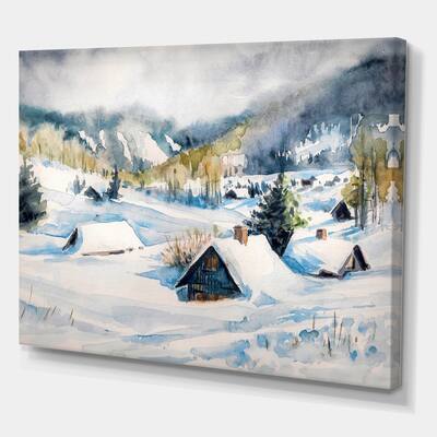 Designart - Mountain Village In Winter - Traditional Canvas Wall Art ...