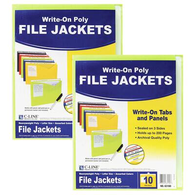 C-Line® Assorted Colored Write-On Poly File Jackets, 2 Packs of 10 ...