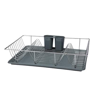 Kitchen Details Gray 3-Piece Chrome Dish Rack with Tray | Michaels