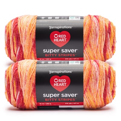2 Pack Red Heart® Super Saver® Bitty Stripes™ Yarn, Color: Hot