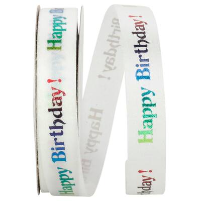 JAM Paper White Happy Birthday Ribbon, Size: 5/8