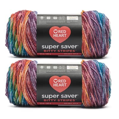 2 Pack Red Heart® Super Saver® Bitty Stripes™ Yarn, Color: Crayon