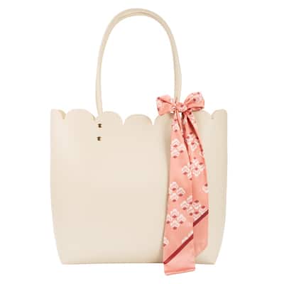 Summer Fashion Faux Leather Scalloped Tote with Scarf by Make
