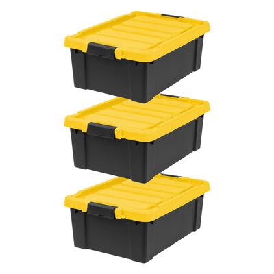IRIS® 47qt. Black Store-It-All Utility Totes with Yellow Buckle Lids ...