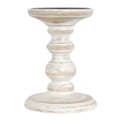 Whitewashed Wood Carved Pillar Candle Holder by Ashland® image