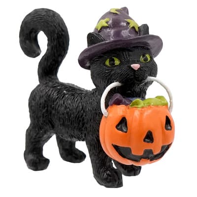 Mini Black Cat with Hat & Jack-o'-Lantern Bucket by Ashland® image