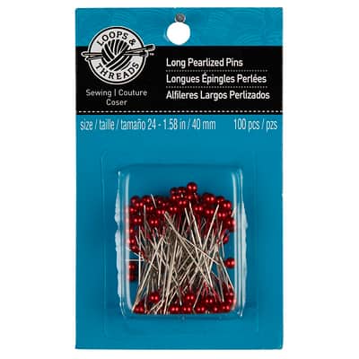Loops & Threads™ Long Pearlized Pins, Color: Red | Michaels