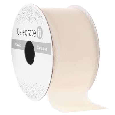 1.5" x 3yd. White Raw Satin Ribbon by Celebrate It® Classic image