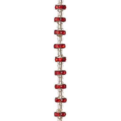 Red Rhinestone Studded Rondelle Beads, 8mm by Bead Landing™ image